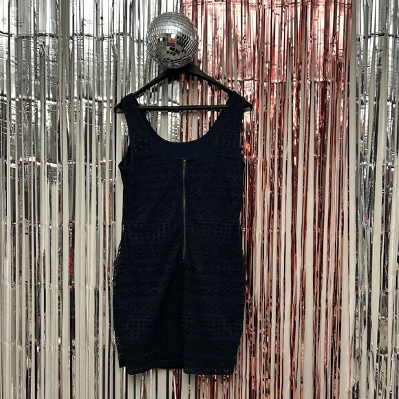 Garage Lace Dress Women Size Large L Navy Blue Party Cocktail 1/2 Back Zipper - Picture 3 of 9
